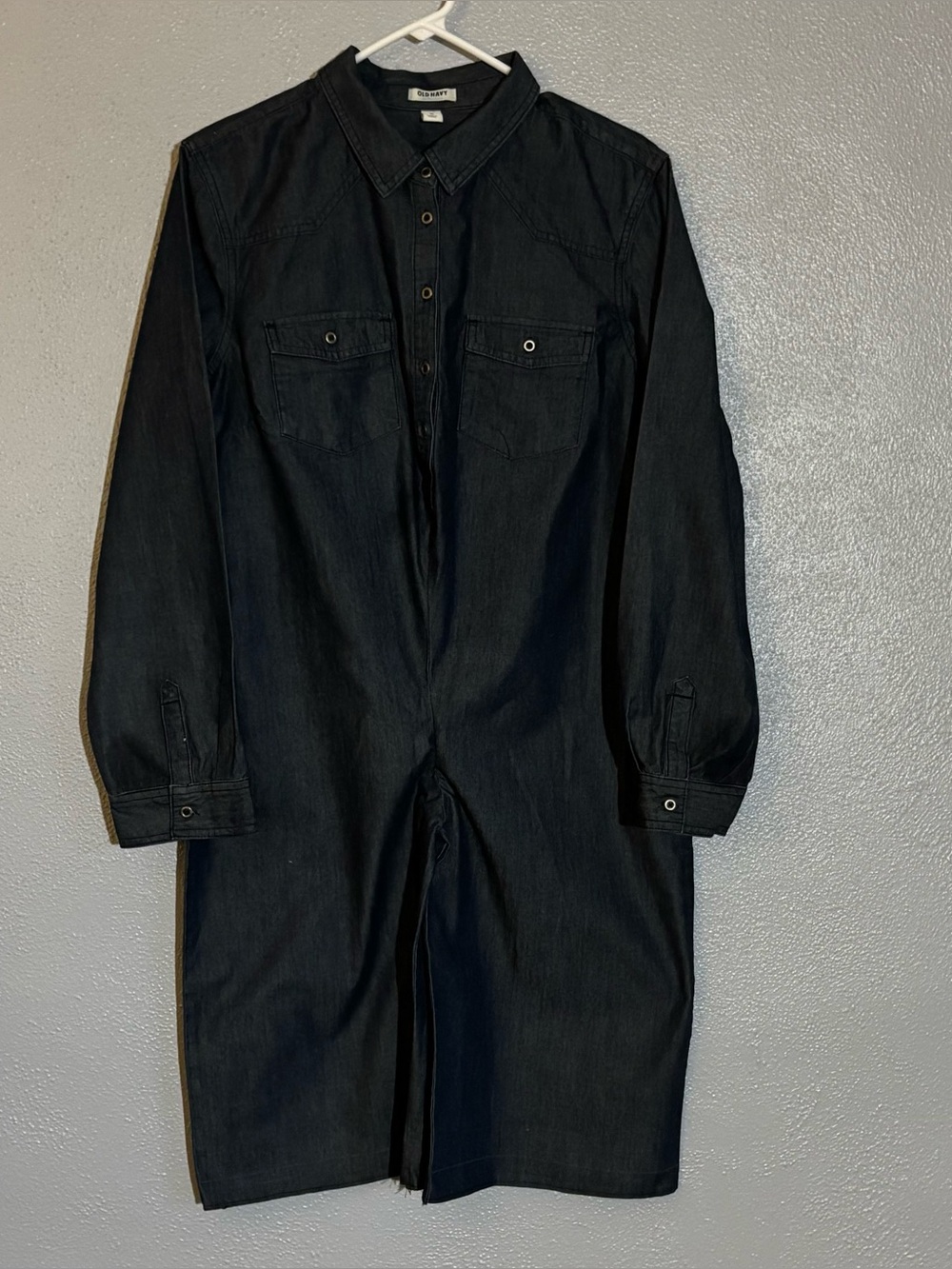 Old Navy Dark Blue Chambray Long Sleeve Short Jumpsuit Romper Womens Size XL